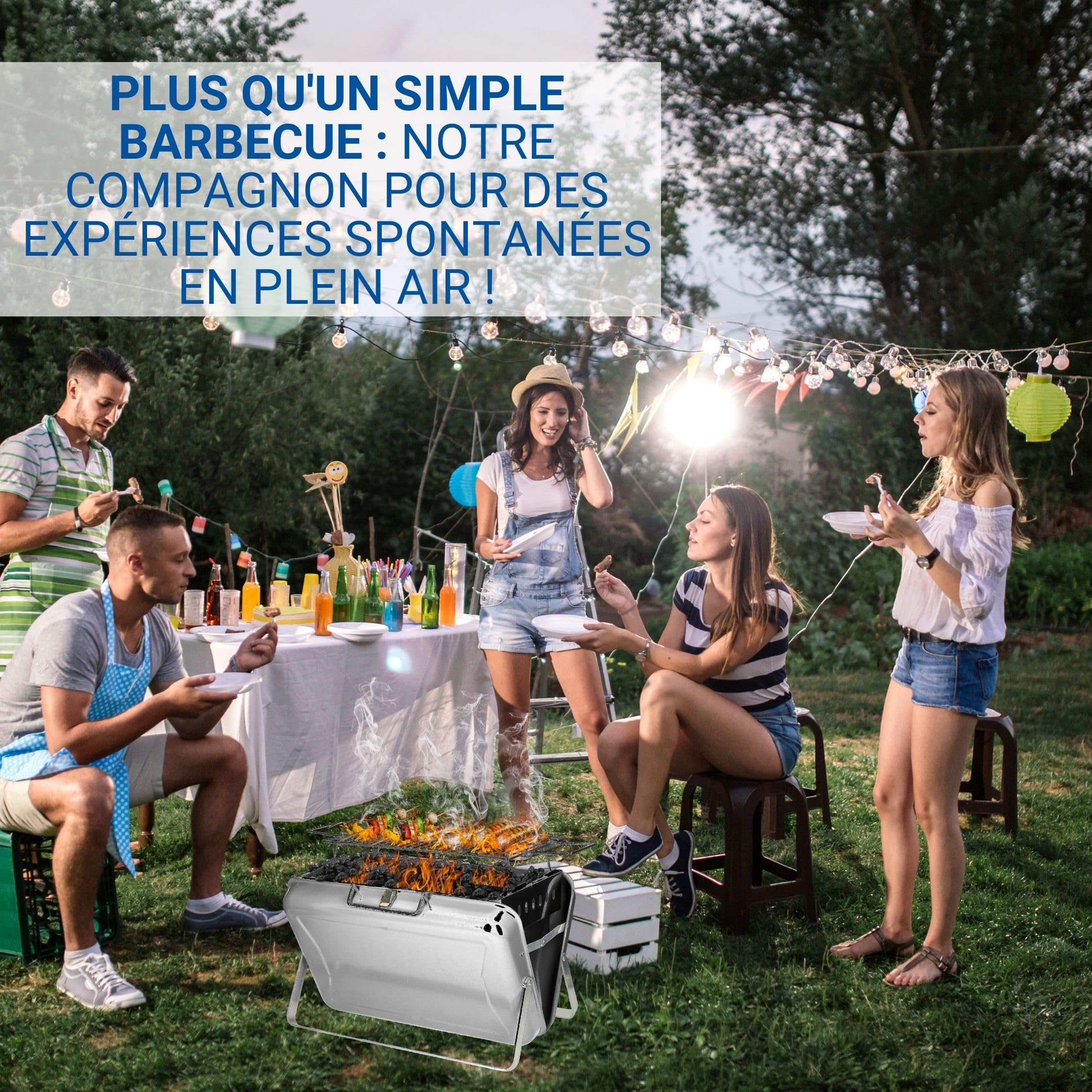 Barbecue au charbon de bois portable « portable » - Barbecue valise avec poignée de transport et grille de cuisson - Barbecue à charbon pour jusqu'à 4 personnes - Barbecue mobile pour les déplacements