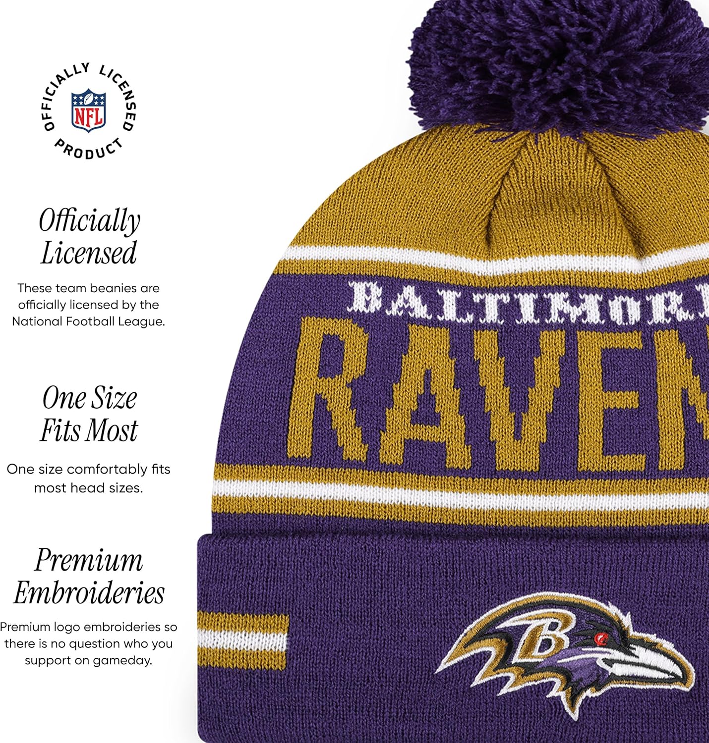 FOCO NFL Team Logo Big Wordmark Stripe Pom Beanie Hat - Image 4