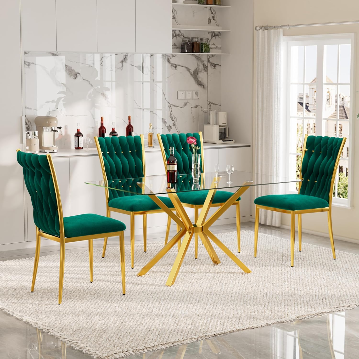 Luxury Velvet Upholstered Dining Chairs Set of 4 with 47″