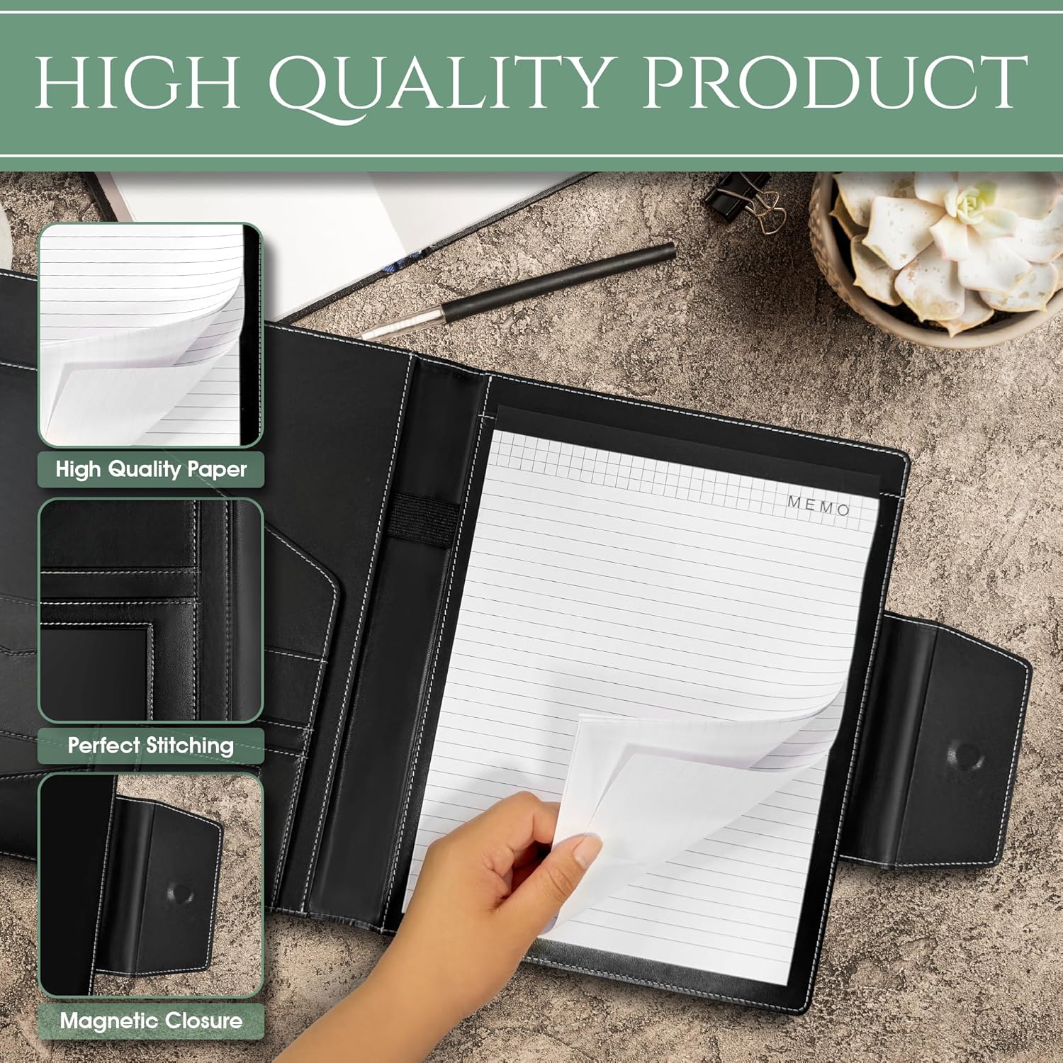 Padfolio for Women, Leather Padfolio, Documents Organizer, Includes Card Holder, Master Key or Photo Holder, Phone Holder and a Notepad Unique Design Resume Portfolio Folder, Portfolio Binder,