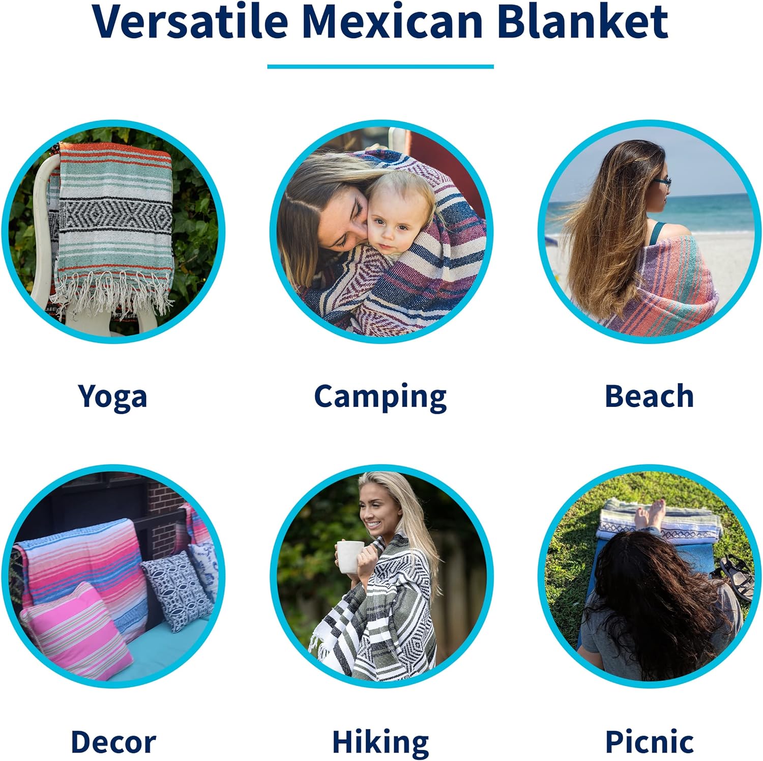 La Montana Authentic Mexican Blanket (10-Pack) - 74in x 50in Woven in Mexico - Falsa Throw for Yoga Studio, Picnic/Camping/Beach, Saddle Blanket, Bed/Home Decor (Assorted Neutrals)