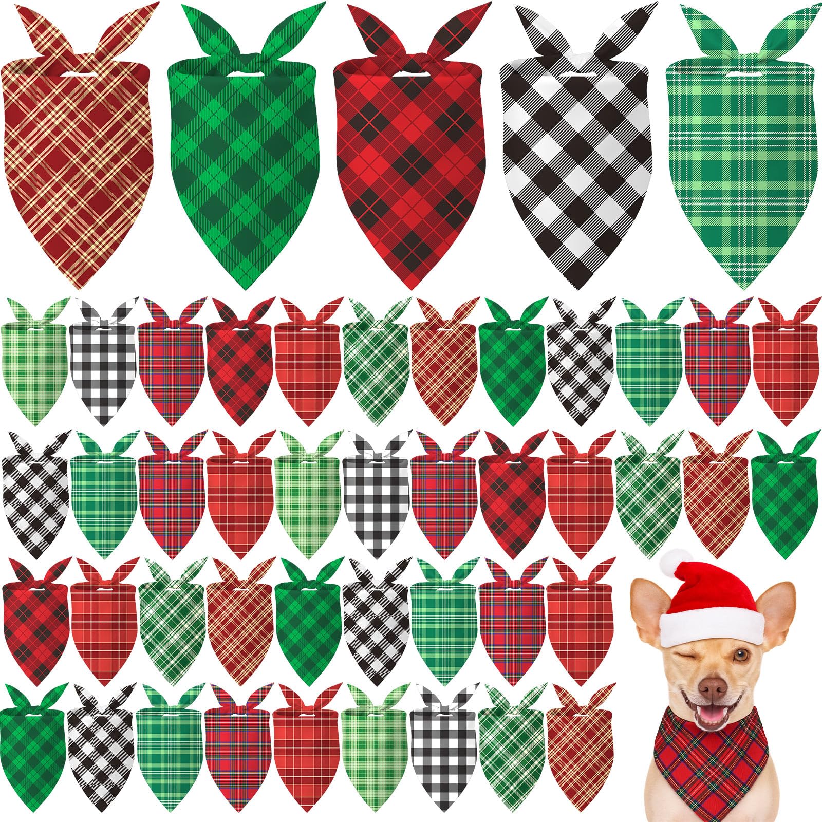 Weewooday Weihnachts-Hundehalstücher für Hunde, weich, verstellbar, Dreieckstuch für kleine, mittelgroße und große Haustiere, 80 x 55 x 55 cm, Rot/Grün, 50 Stück