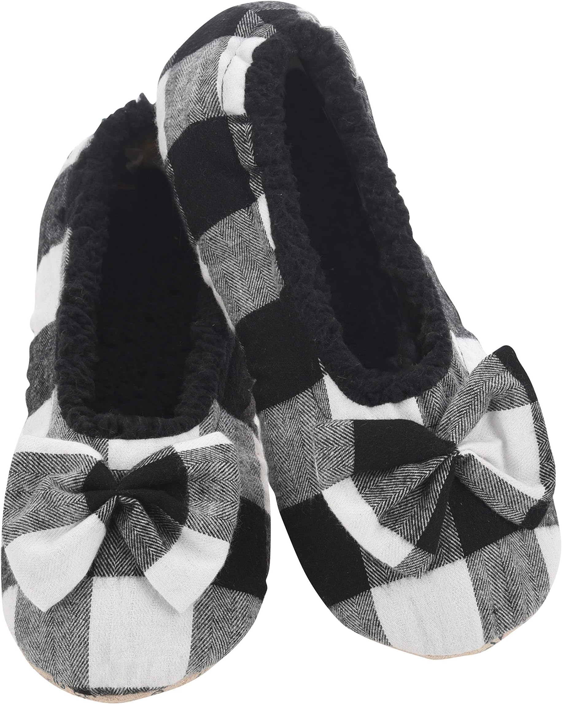 Snoozies Slippers for Women - Buffalo Plaid Ballerina Womens Slippers - Fuzzy House Slippers for Women - Lightweight Slippers