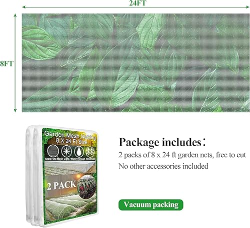 Miniatura 6 de Jorking - Paquete de 2 redes de jardín de 8 x 24 pies para plantas, protección ultrafina de malla de jardín contra mosquitos, aves, plagas, barreras
