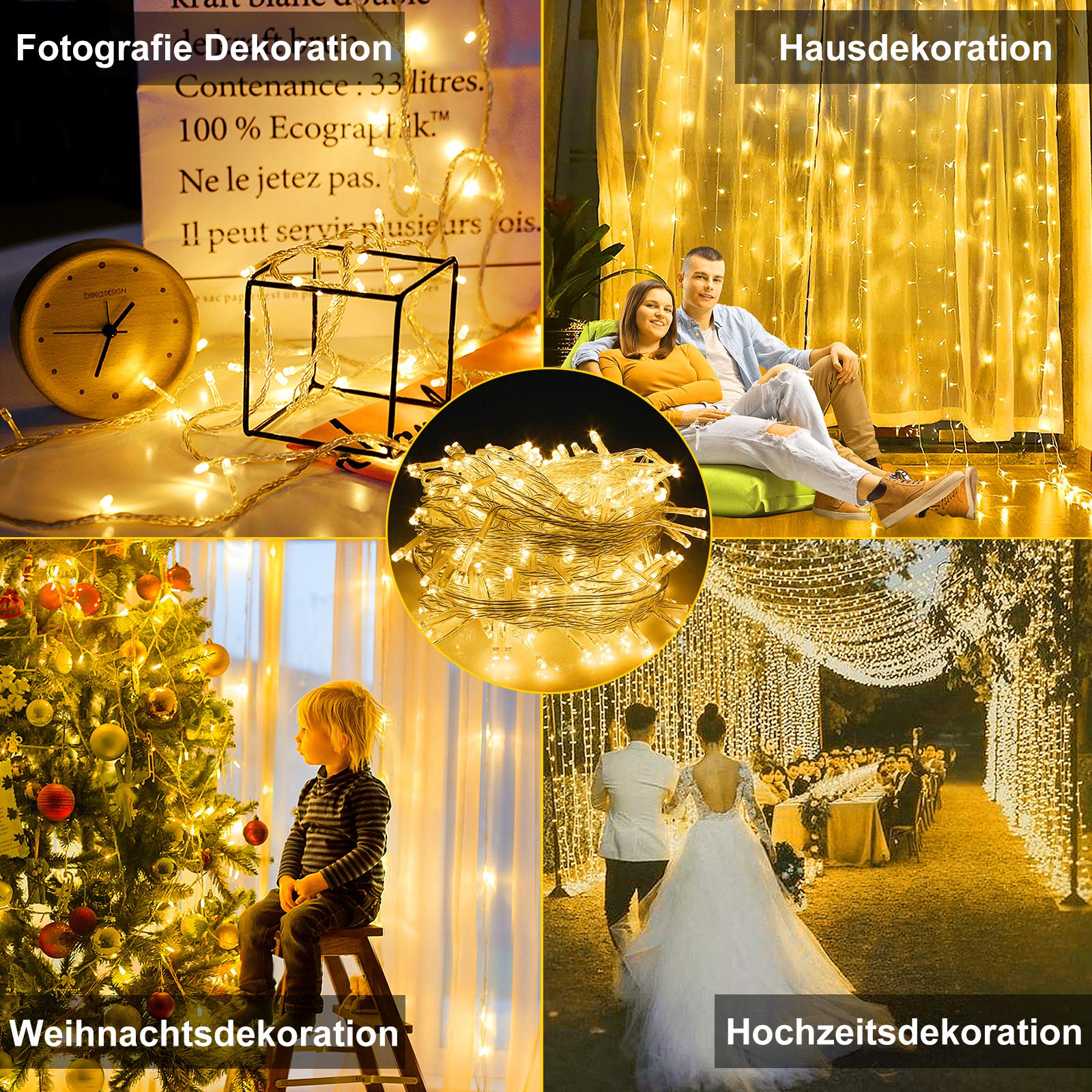 ACXIN LED Eisregen Lichterkette, LED Lichtervorhang, für Hochzeit, Party, Weihnachten, Halloween, Innen Dekoration, IP44 Wasserfest, Warmweiß, 9x3M