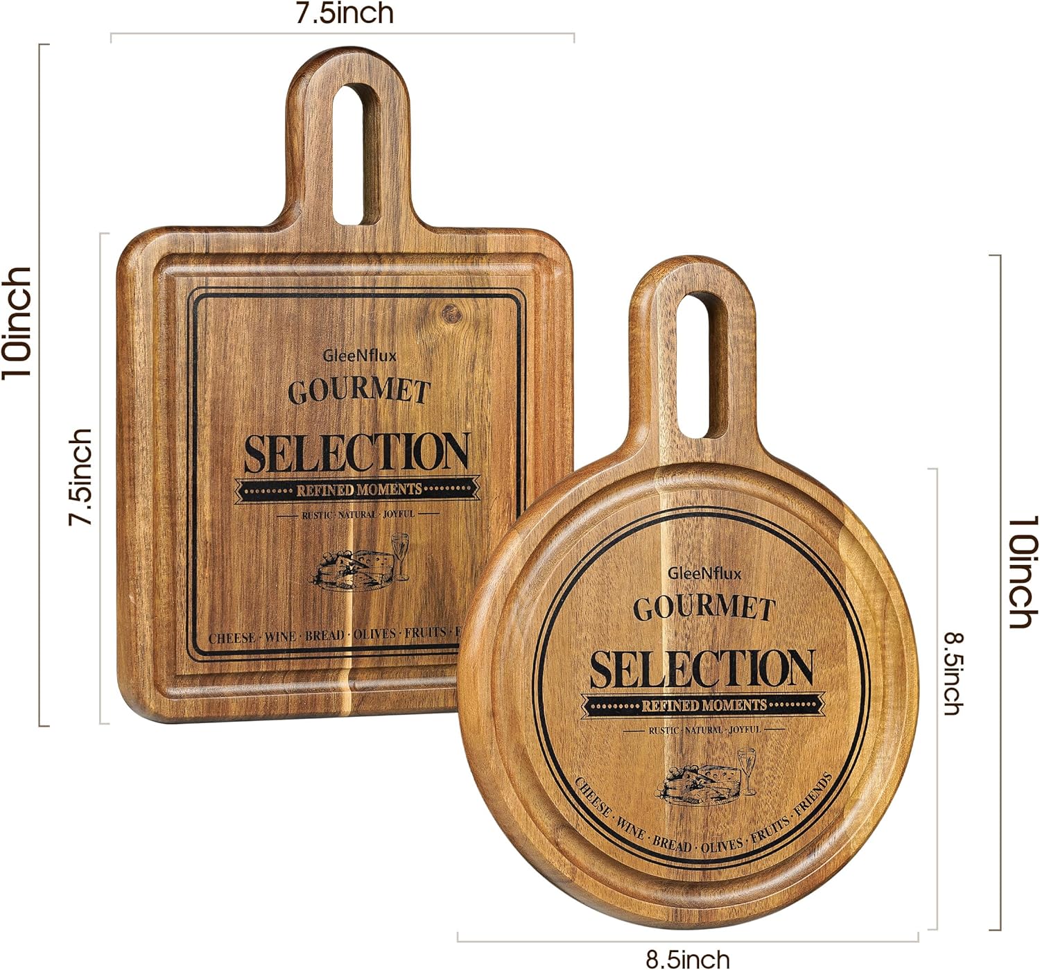 Mini Charcuterie Board Set with Handle, 2-Piece Small Acacia Wood Serving Tray & Wooden Cutting Board for Cheese, Fruit, Appetizers & Entertaining Gift