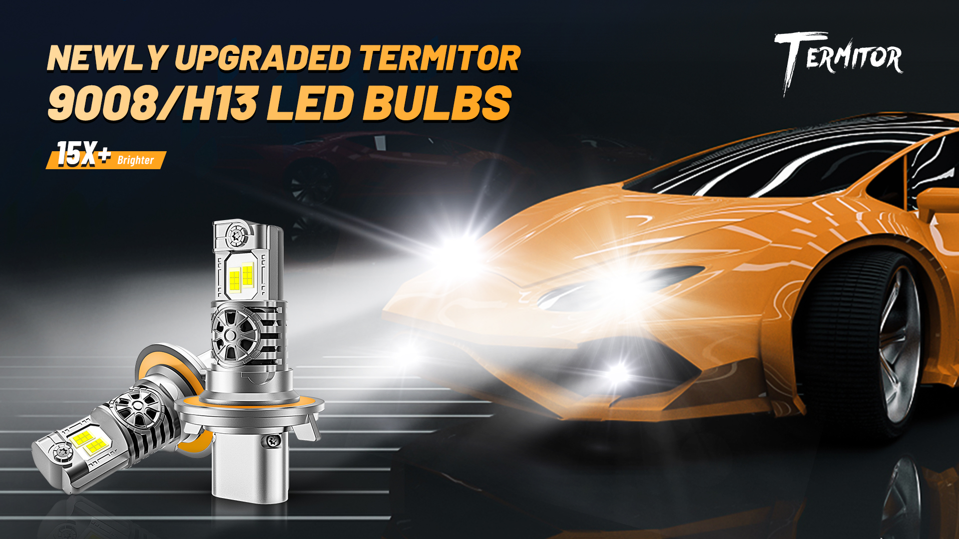 Image of Termitor Upgraded 9008 /H13 Light Bulbs,100,000LM 15X Brightness,6500K Cool White, Off-Road Use Only, 85K+ Hours Service Life, True 1:1 OEM Size, IP68, Plug N Play, Pack of 2