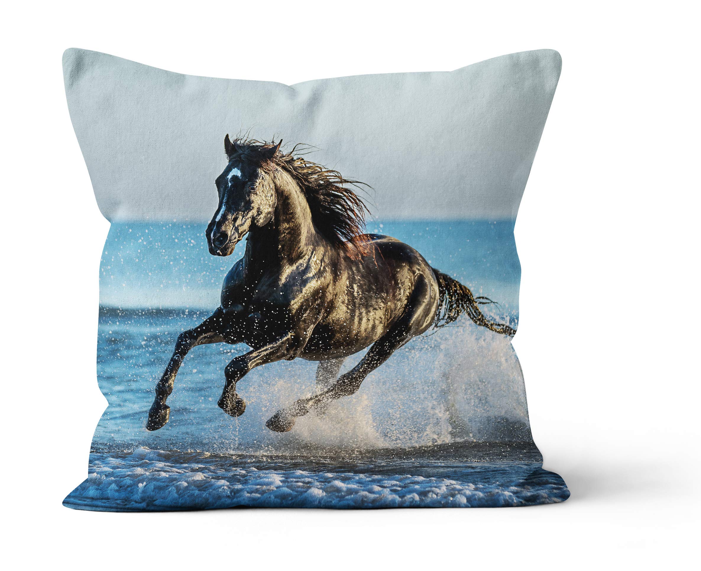 Coussin cheval dans l'eau 40x40 cm parfait pour embellir un fauteuil rustique