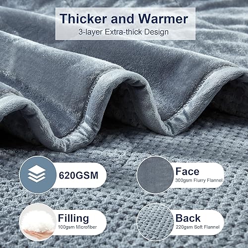 Miniatura 4 de DREAMNINE Manta extra gruesa de 3 capas de franela suave para sofá y sofá, 50 x 60 pulgadas, manta de terciopelo mullido y cálida de lujo para