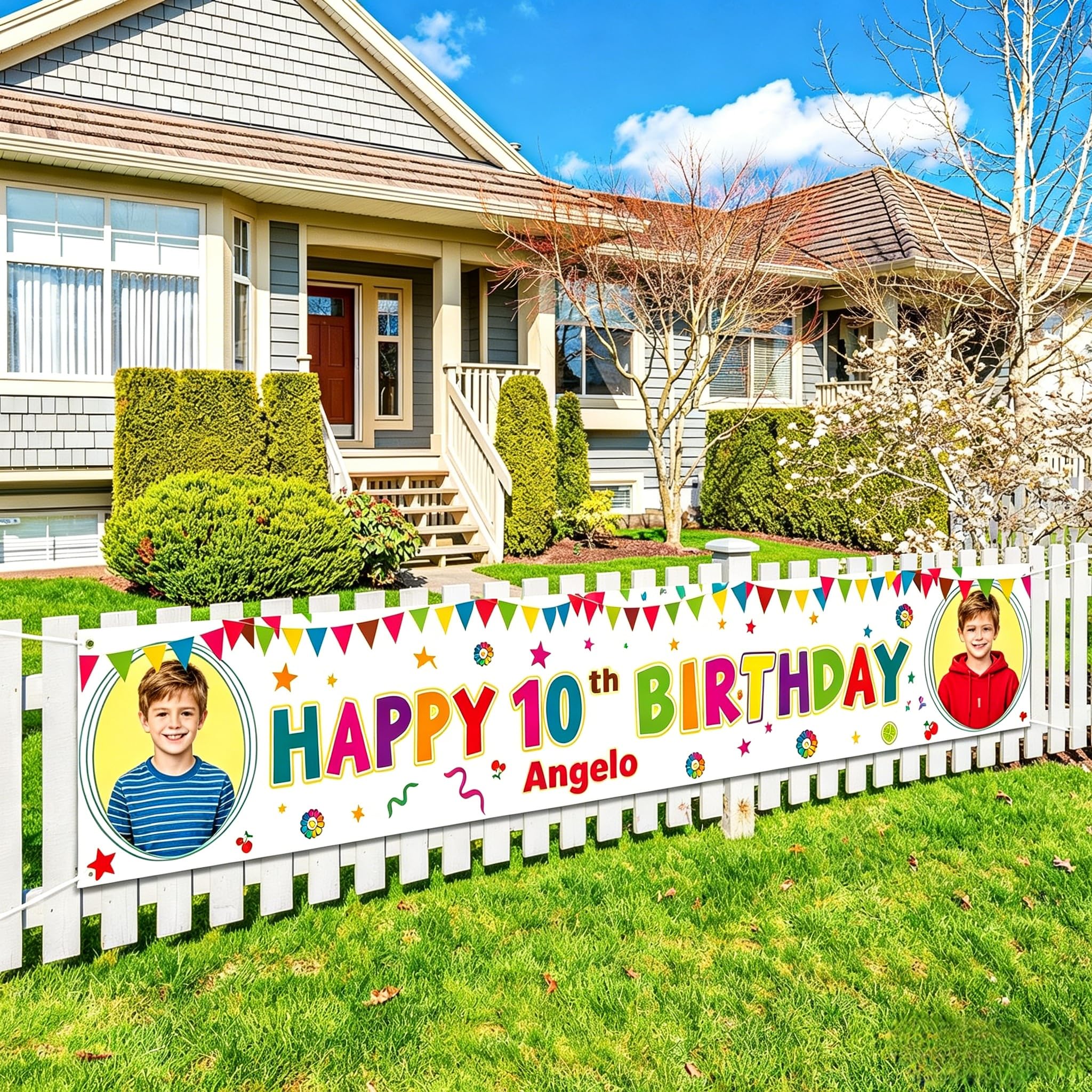 Custom Happy Birthday Banner, Personalized Birthday Banner, Happy Birthday Background Customize for Men Women Kids with Picture/Name/Age Decorations Indoor Outdoor (Style 4)