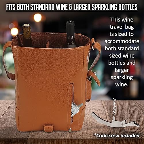 Miniatura 4 de Primeware Vino2 - Bolsa de mensajero de cuero con dos botellas (marrón)