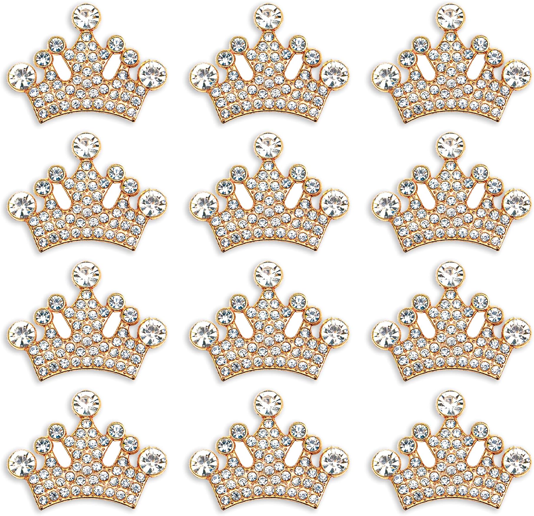 24 Piece Crown Jewelry Embellishment for DIY Handmade Hair Accessories Sneakers, Clothes, Party Decorations Gift Box ，Dress，Rhinestone Alloy Appliques Decorative Home Decor (Gold)