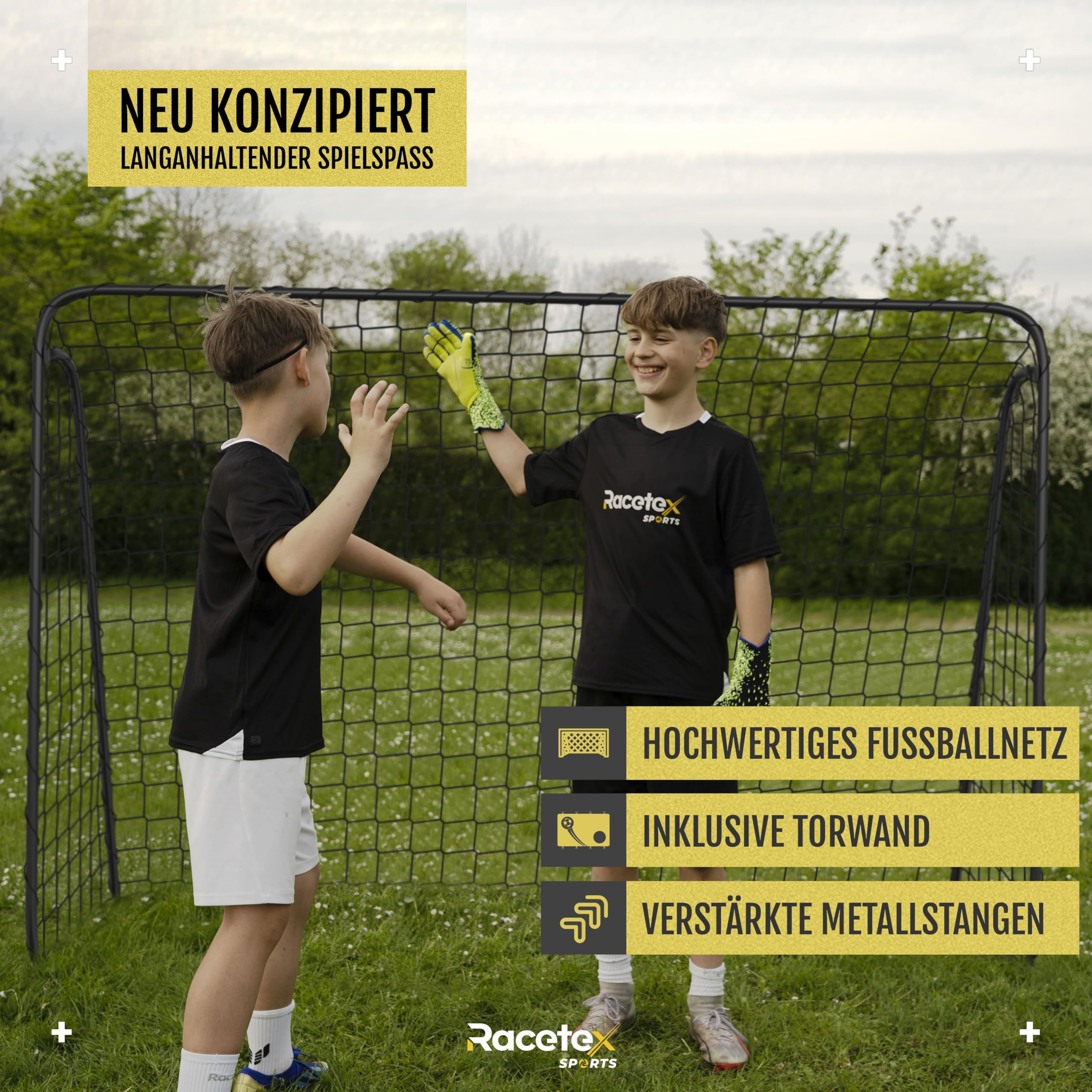 Racetex Fußballtor Kinder inkl. Torwand mit [Anti-Rost Beschichtung] - Fussballtore für Garten Kinder und Erwachsene - Fußball Tor mit Erdanker für einen optimalen Halt - Fussballtor
