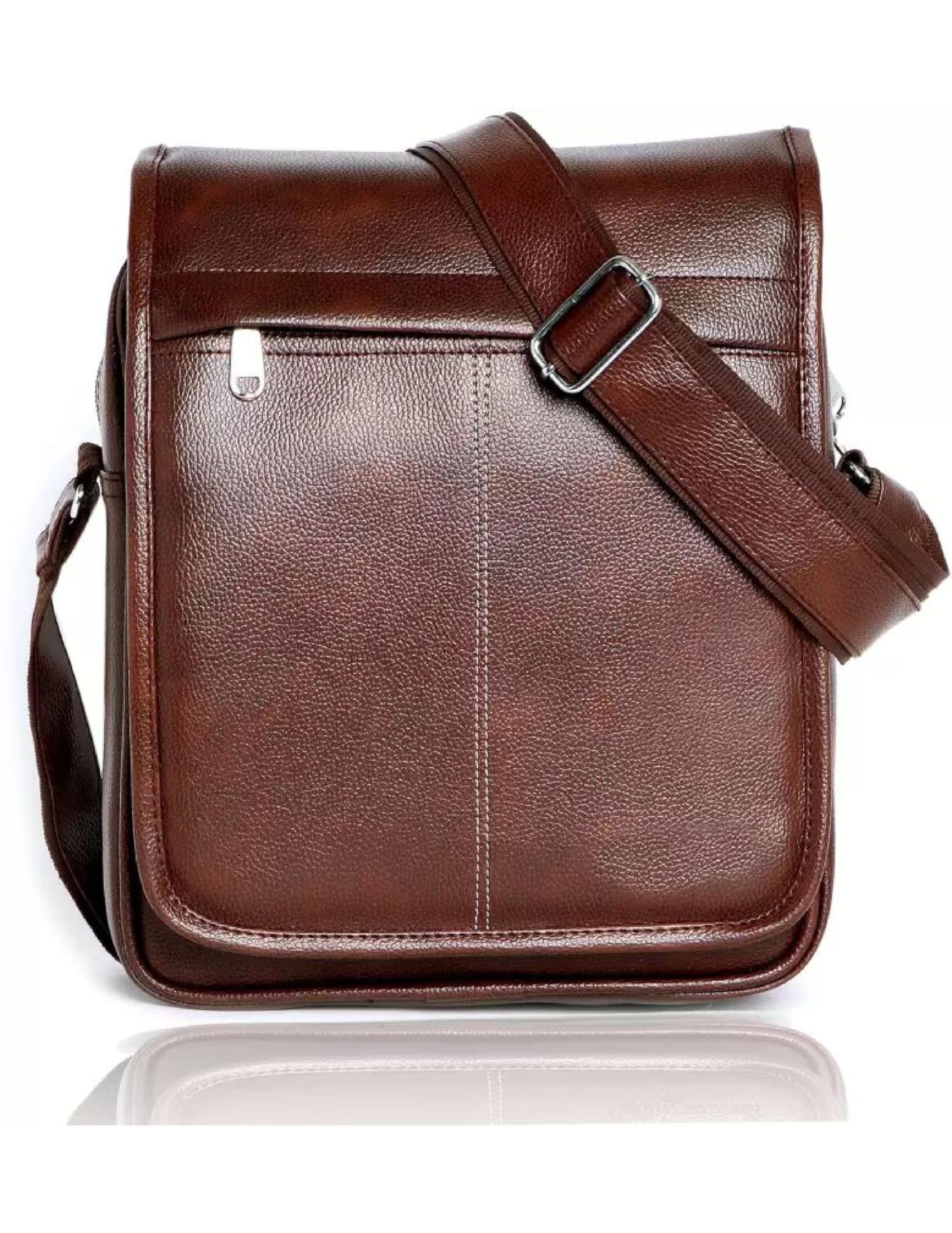 jairaj overseas JAIRAJ Brown Stylish PU Synthetic Leather Men's Sling Bag Cross Body Travel Office Business Messenger (Tan)-picture-22