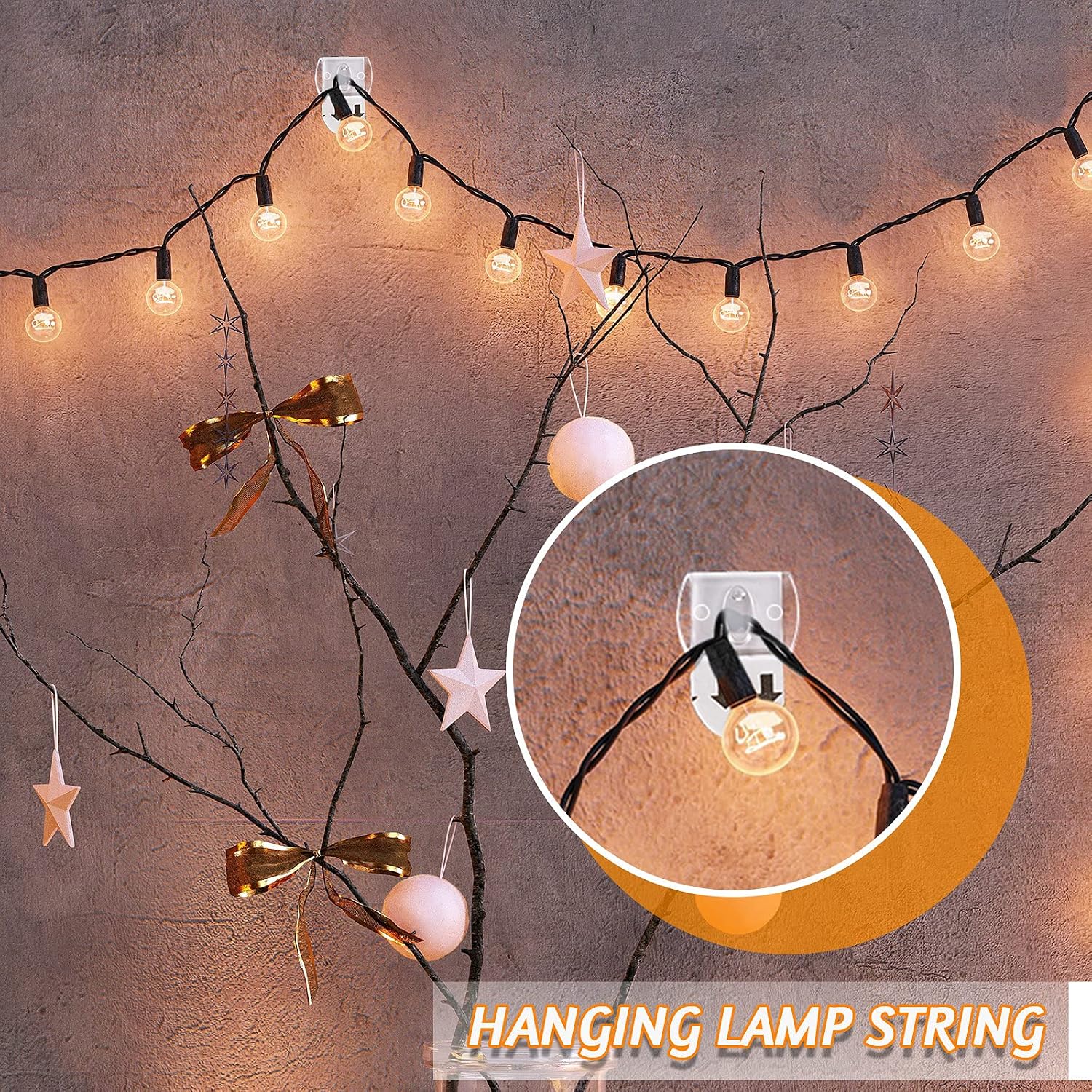 Jetec Clear Mini Light Clips, 100 Pcs Plastic Hooks and 100 Pcs Strips Damage Free, Removable Clear Hooks for String Lights for Outdoor Home Dorm Office Christmas Halloween Decorations Water Resistant