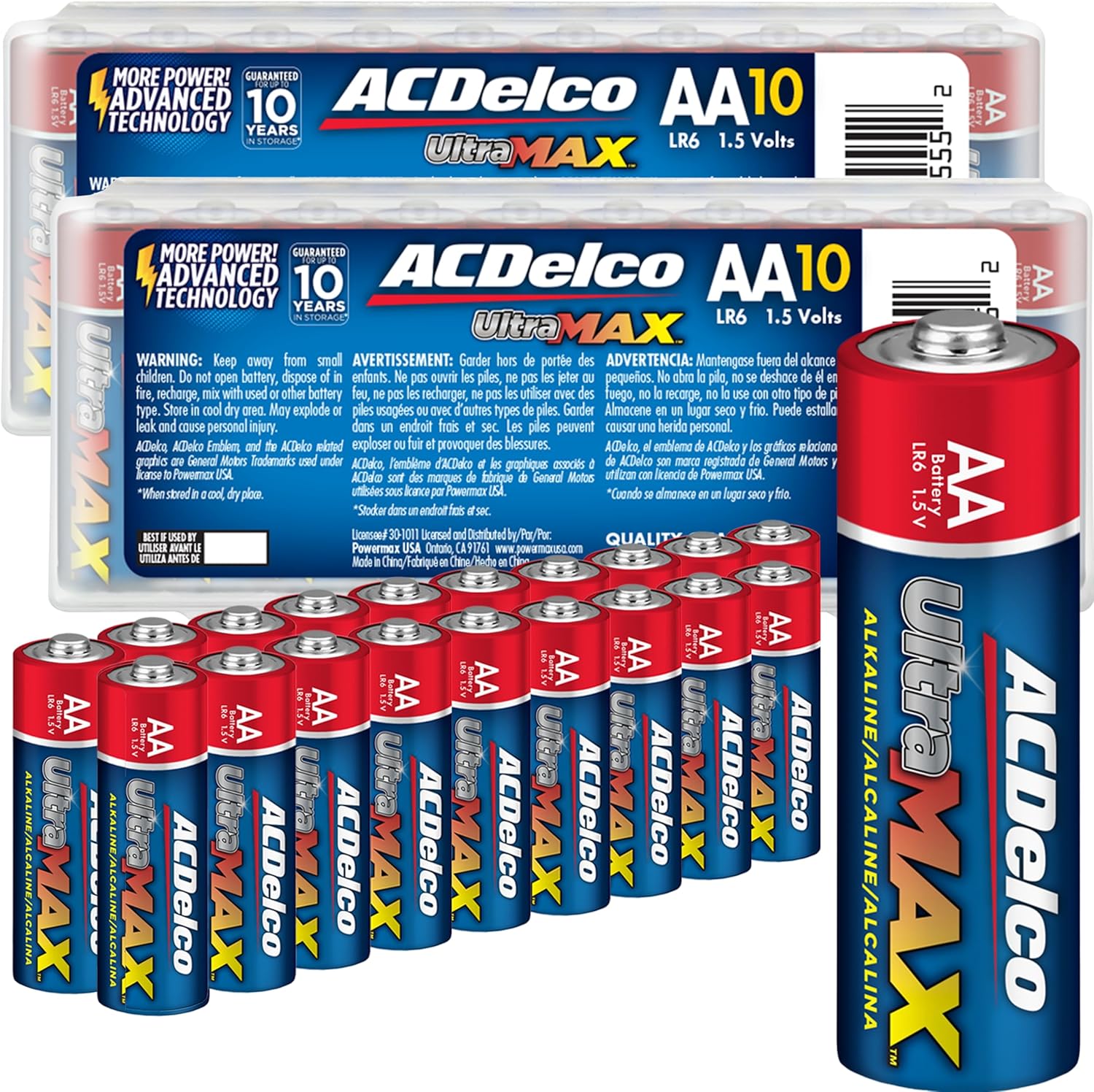 Product image of ACDelco UltraMAX 20-Count Double AA Batteries, Alkaline Battery with Advanced Technology for Home and Office, 10-Year Shelf Life, Recloseable Packaging