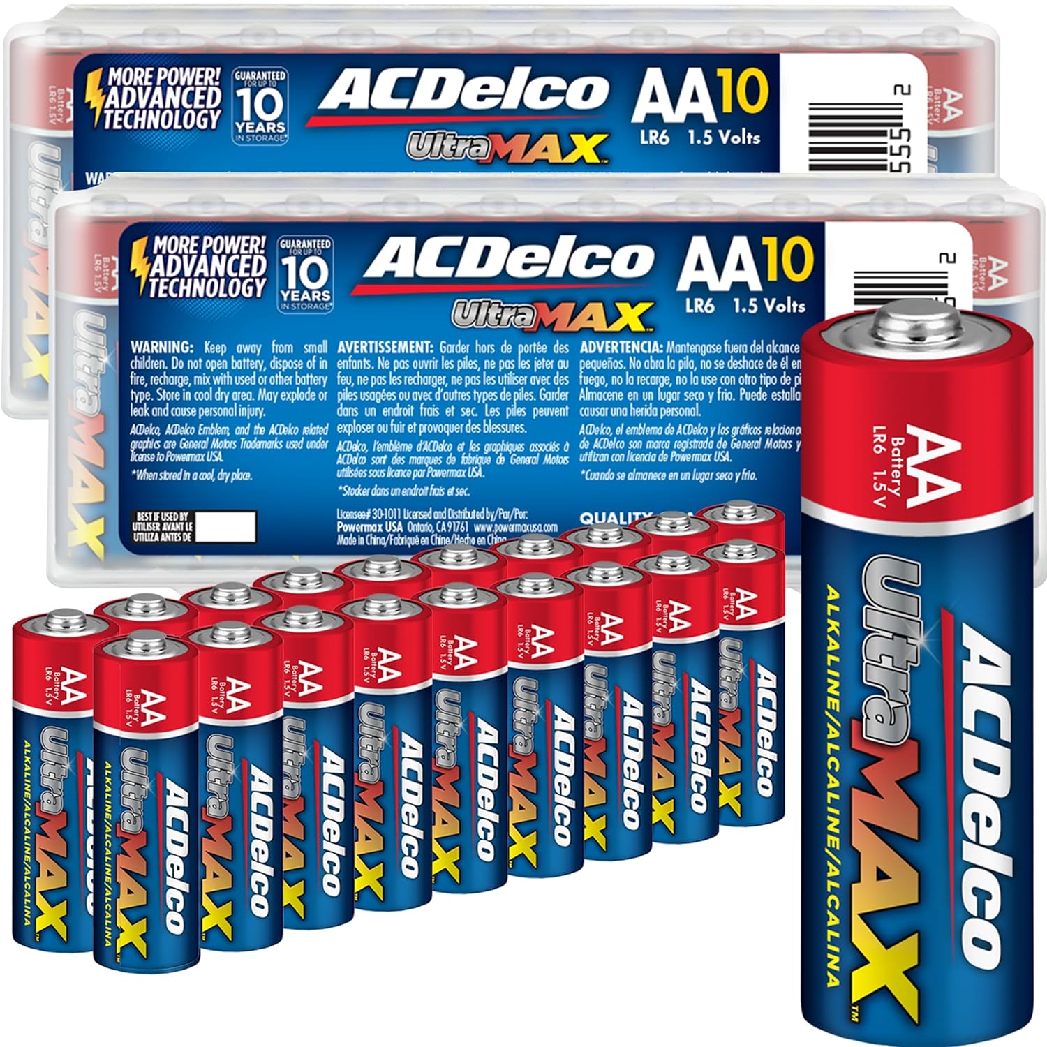 Powermax ACDelco UltraMAX 20-Count AA Batteries Alkaline Battery with Advanced Technology 10-Year Shelf Life Recloseable Packaging