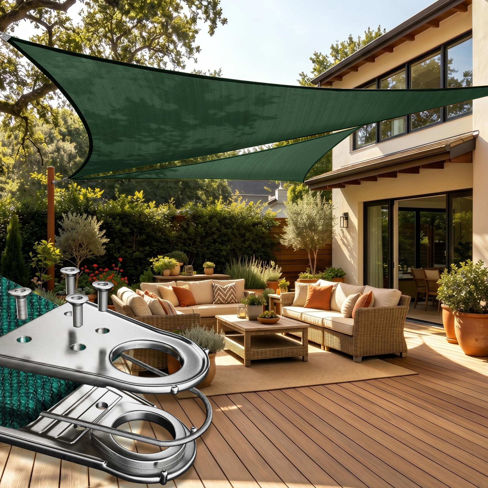 Photo 1 of ColourTree Super Ring 26' x 26' x 26' Green Triangle Sun Shade Sail, Commercial Grade UPF50 Canopy, Reinforced Corners & Edges, 260 GSM Fabric Heavy Duty -5 Years Warranty (We Make Custom Size)