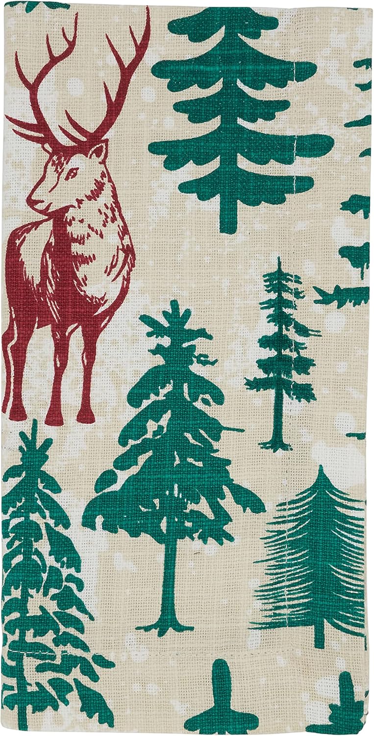 SARO LIFESTYLE Biche Collection Deer and Trees Design Table Napkins (Set of 4), 20", Multi