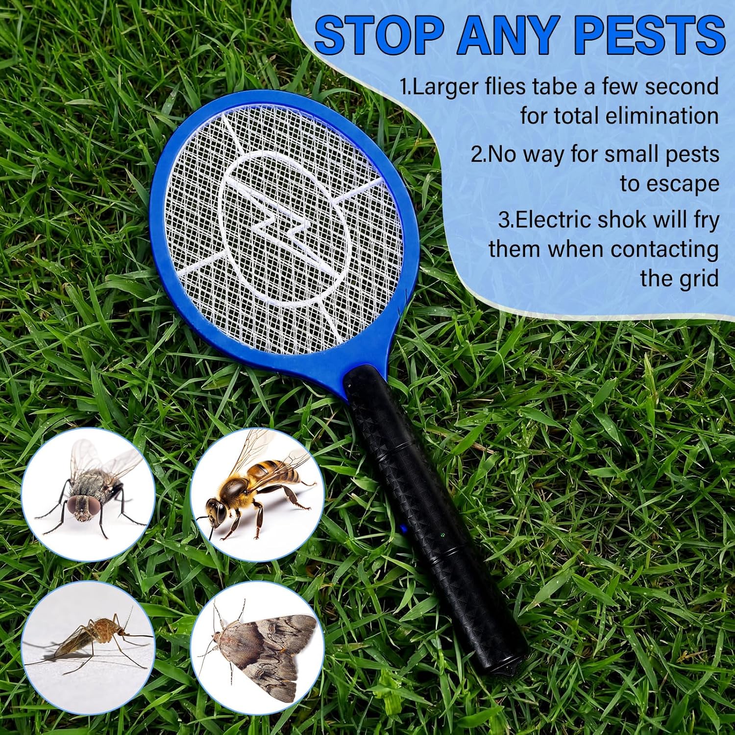 12 Pack Electric Fly Swatter Bulk, Bug Zapper Rackets for Indoor Outdoor Fly Mosquito Zapper Racket Tennis Insect Catcher Racket with Protective Mesh AA Battery Operated, Not Included (Blue)