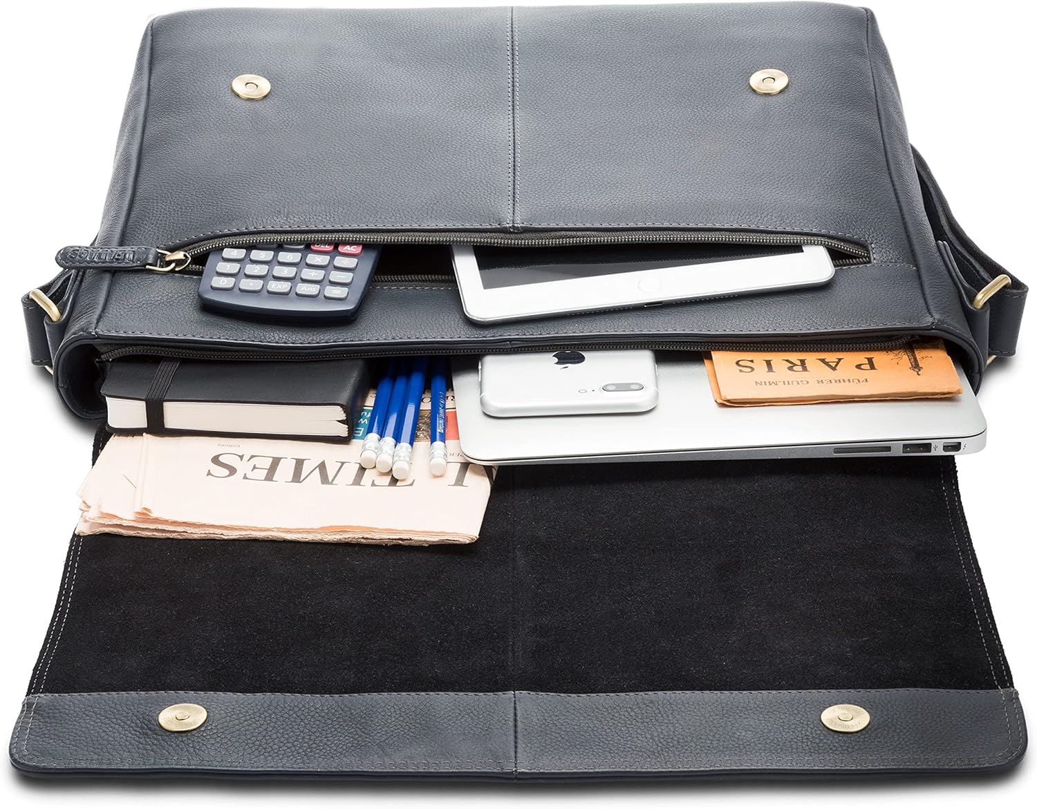 LEABAGS Leather Messenger Bag for Men Women - Briefcase genuine buffalo leather Oxford - Laptop Bag Crossbody Work College Steel Bule