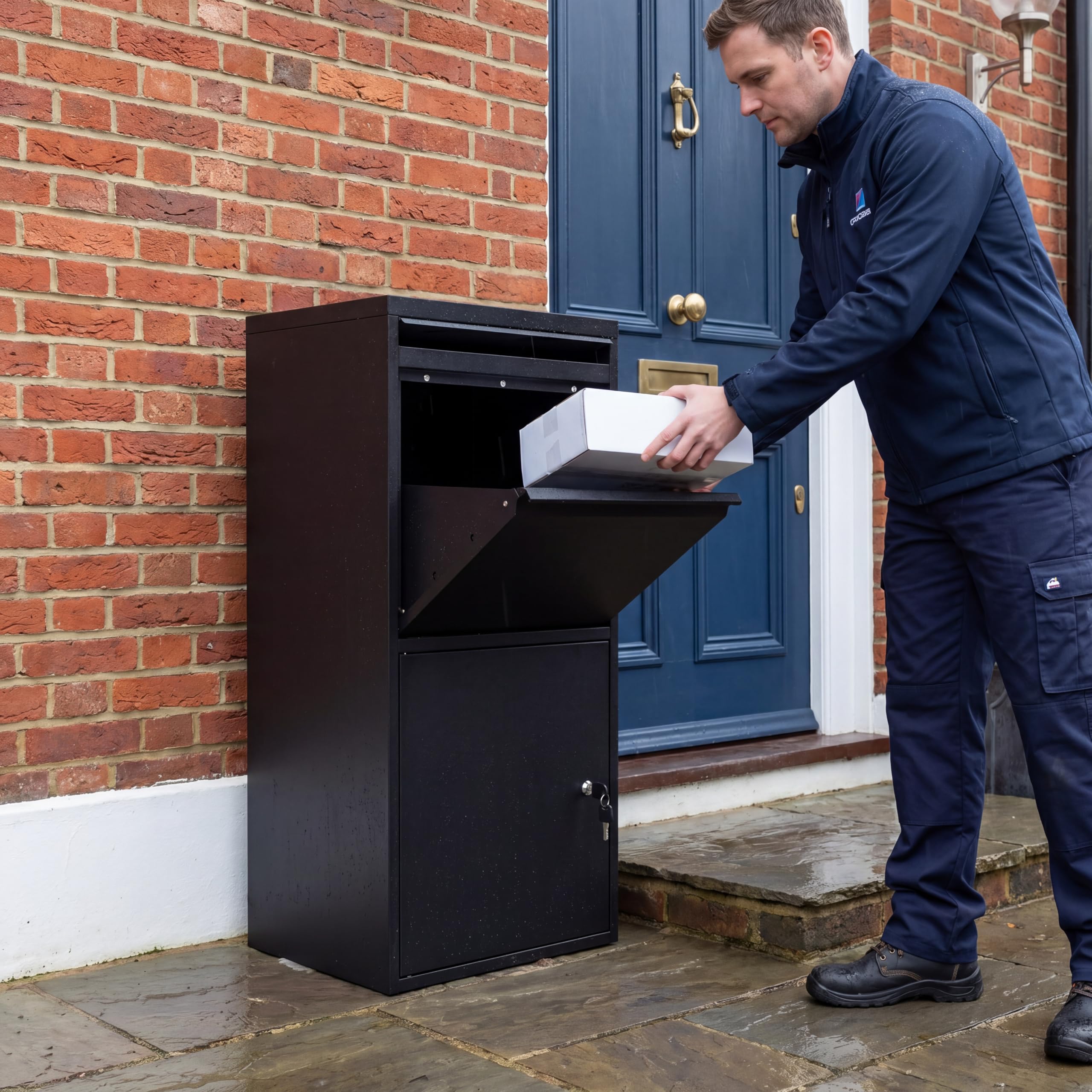 Buzón de metal impermeable, caja de paquetes extra grande para exteriores con cerradura para entrega por Internet, buzón de entrega resistente para paquetes (B)