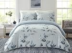 Home Beyond & HB design - Couvercle à couettes imprimé réversible Taille de la reine - 3 Pièces (1 Couverture de couettes avec fermeture à glissière + 2 Sham oreiller) - Floral gris et strpe Ultra Microfibre brossée douce