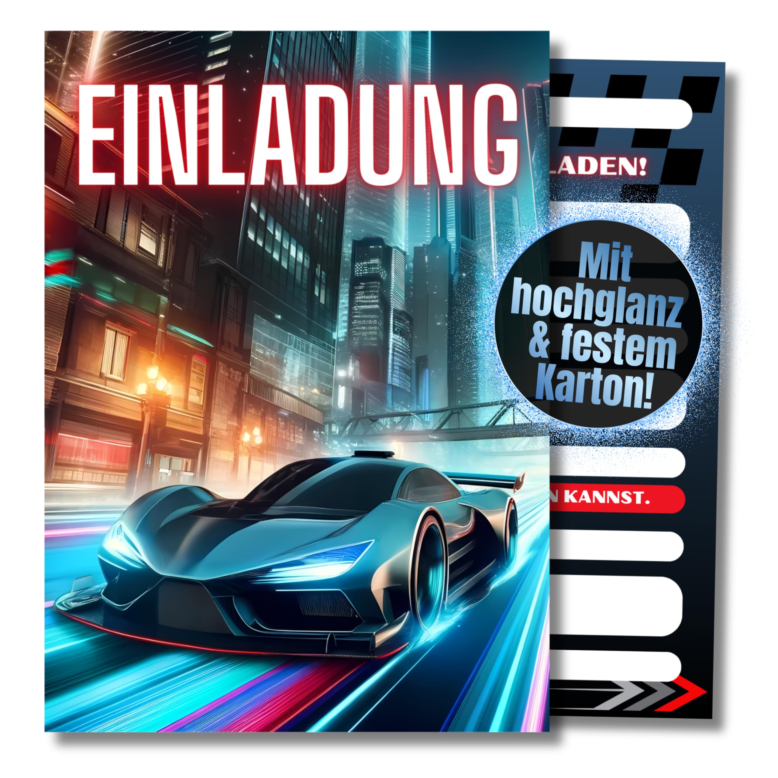 HIDEBLOOM Racing Einladungskarten Kindergeburtstag Junge - 12 Stück - DIN A6 (10,5 cm x 14,8 cm) - Einladung Geburtstag Rennauto - Geburtstagseinladungen Jungen - Einladung Rennwagen