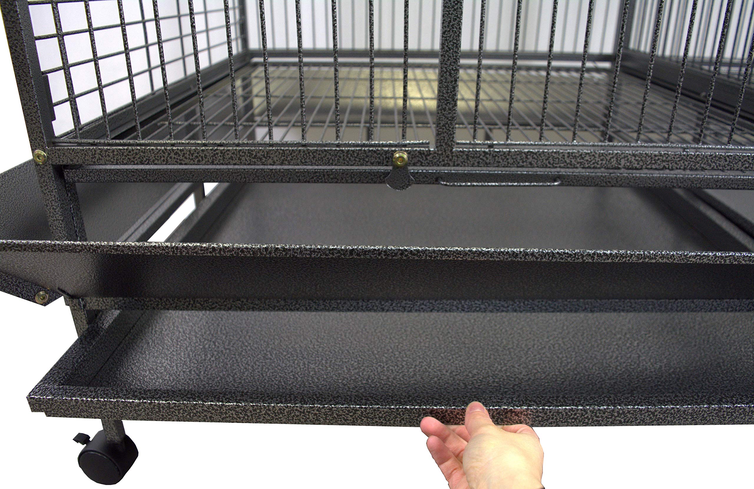 Pet's Solution - Grande Voliera Pappagallo con Divisorio, per Uccelli di Grandi Dimensioni, con Posatoi, Ciotole e Ruote, Nera - 180x100x186 cm