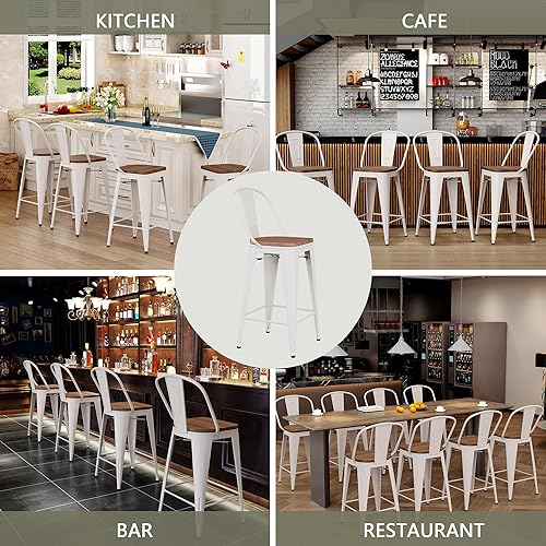 Miniatura 7 de Yongqiang Juego de 4 taburetes de bar de metal para isla de cocina, taburetes de bar de altura de mostrador, taburetes de bar de respaldo alto con