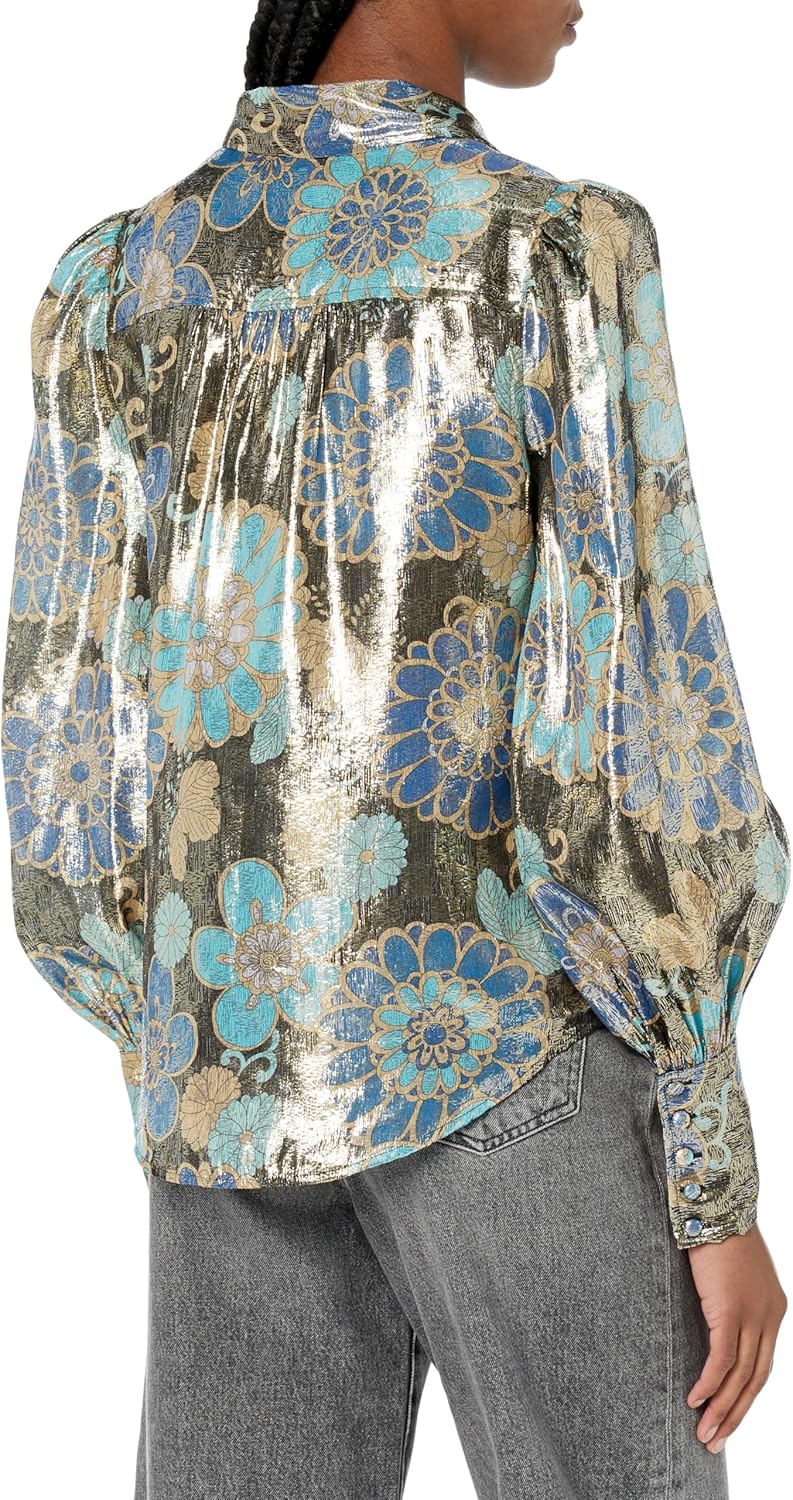 Trina Turk Womens Metallic Button Up Blouse - Image 2