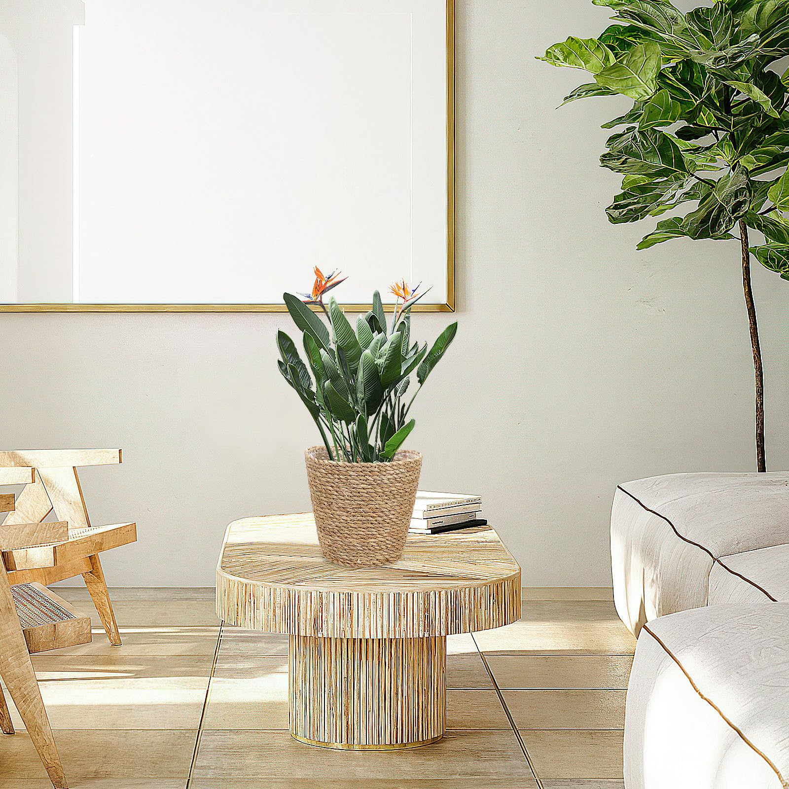 Fioriera Intrecciata in Paglia Fodera, Cesto Porta Piante da Interno, Contenitore Decorativo per Feste e Uso Quotidiano in Casa o Ufficio, Leggero e Pratico