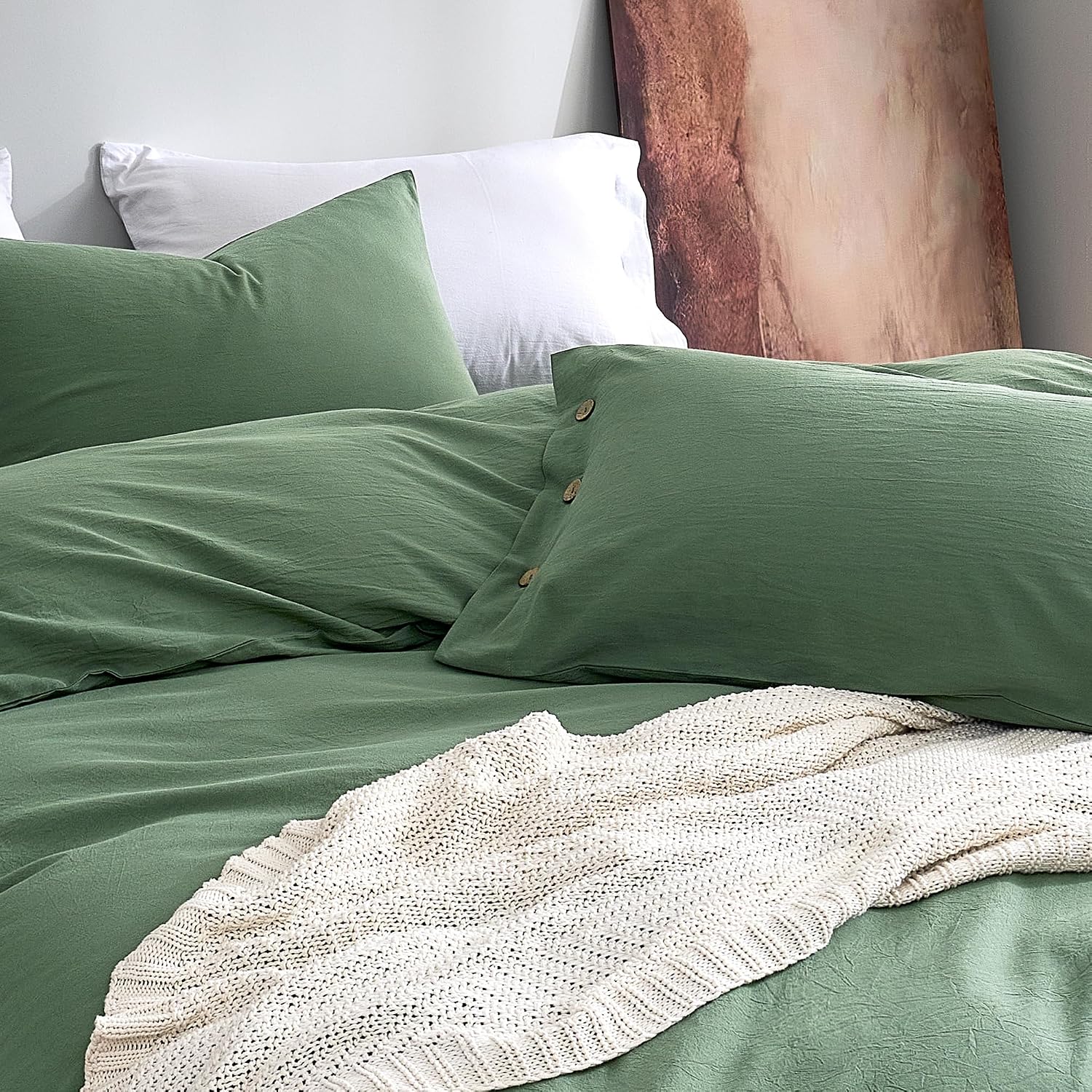 JELLYMONI 100% Washed Cotton Pillowcases, King, Button Closure image 3