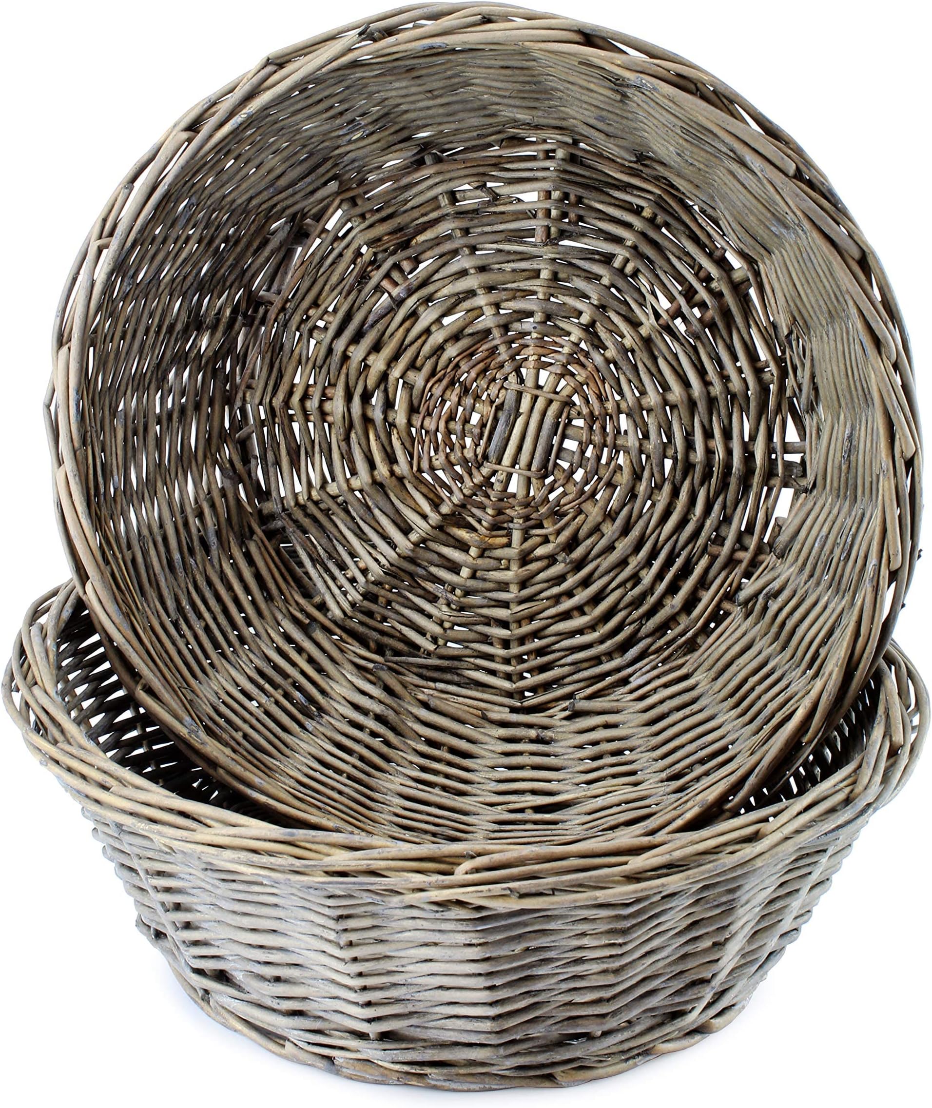 AuldHome Design Round Bread Baskets (Gray-Washed, 2-Pack), Farmhouse Rustic Woven Wicker Round Basket for Kitchen, Home and Storage