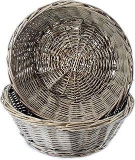 AuldHome Design Round Bread Baskets (Gray-Washed, 2-Pack), Farmhouse Rustic Woven Wicker Round Basket for Kitchen, Home and Storage