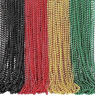 Ecally 120 Pieces Juneteenth Beaded Necklaces Bulk Mardi Gras Bead Necklaces Juneteenth Accessories Juneteenth Decorations Metallic Necklaces for African June 19th Party Decor