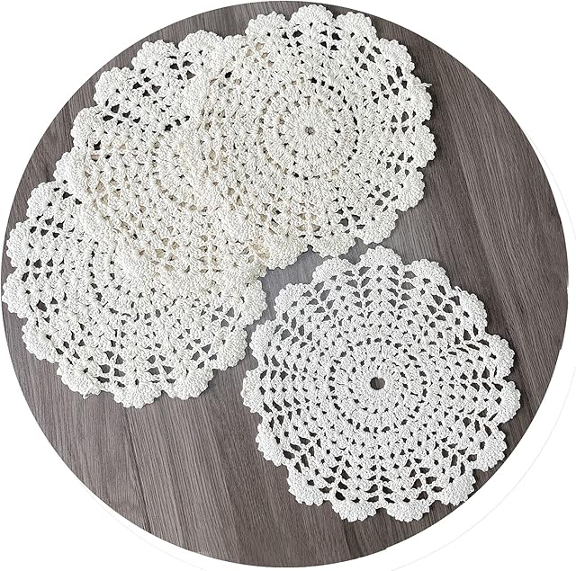 4 PCS Beige 7 Inch Round 100% HANDMADE Crochet Lace Coaster Placemats Doilies (Beige, 7")
