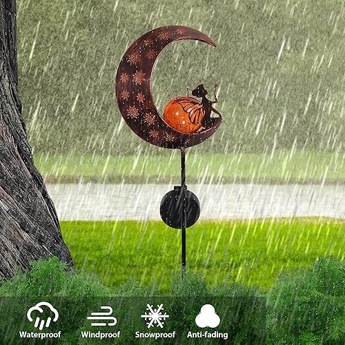 Miniatura 4 de TERESA'S Collections Decoración de jardín para exteriores, accesorios de jardín de hadas de luna para decoración al aire libre, luces solares de 39