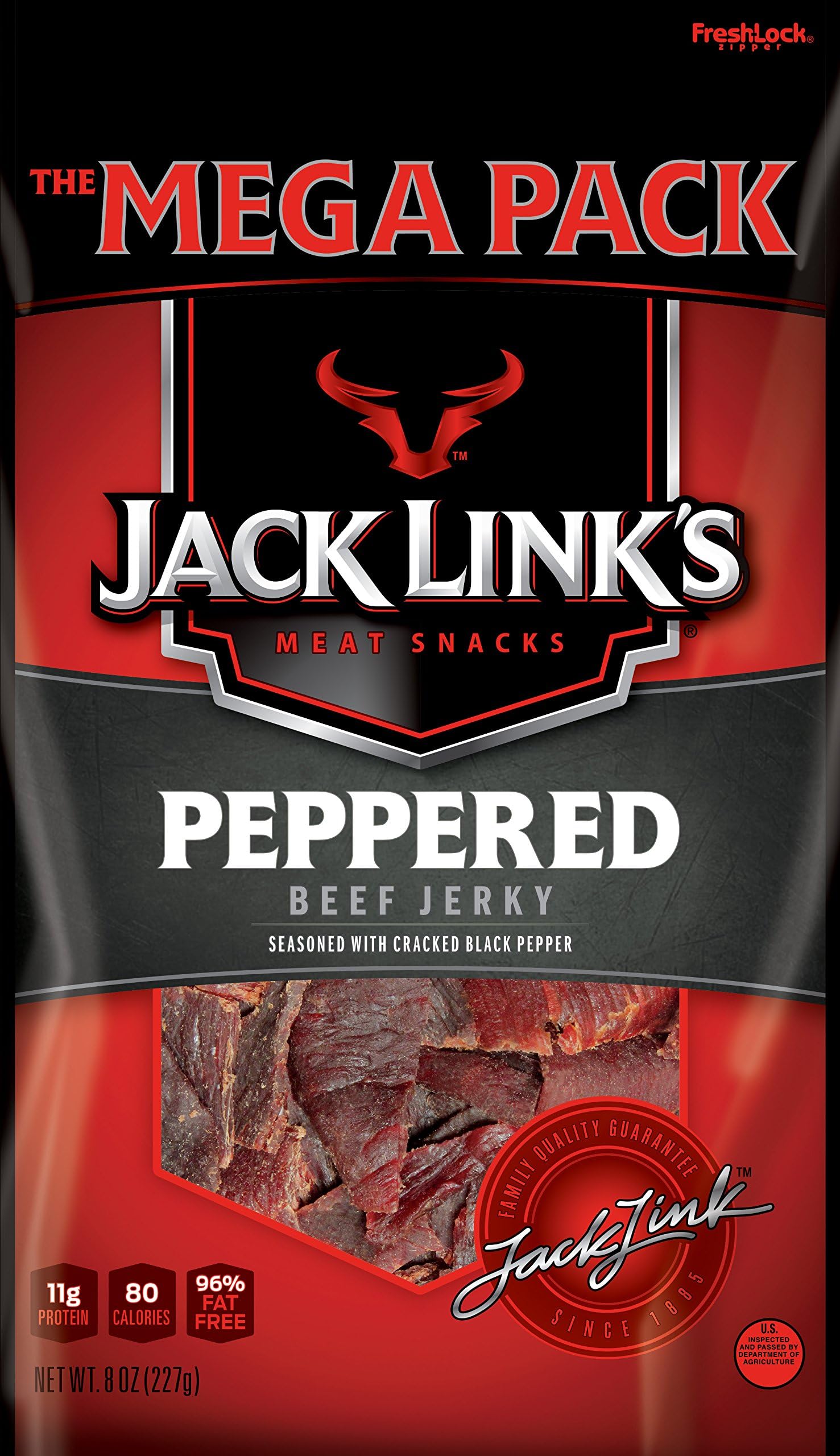 Peppered Beef Jerky - 8 oz Bag - Ready to Eat Real Meat Protein Snacks - 11g Protein per Serving - Made with 100% Real Beef
