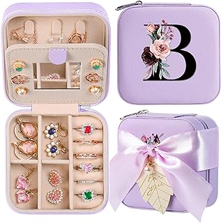 Travel Jewelry Box for Women and Girls - Small Case With Initial A-Z - Teacher Gifts