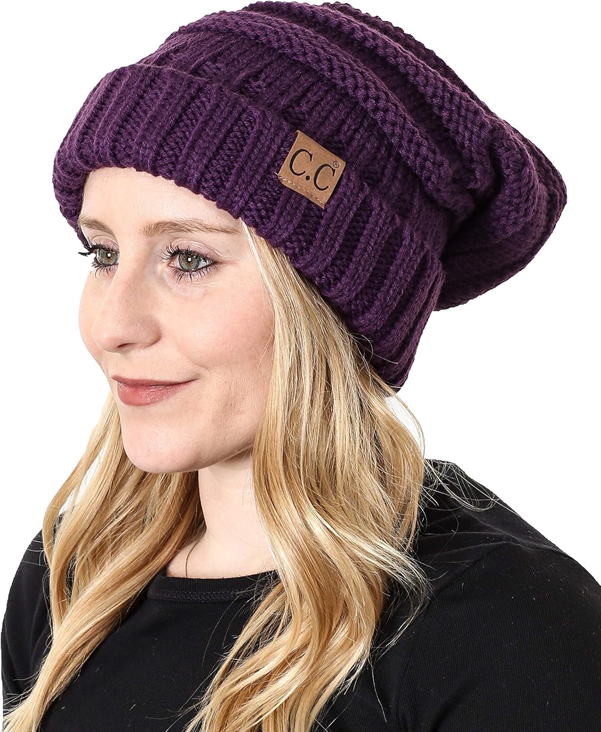 Funky Junque Matching 3 Pack: Oversized Beanie, Texting Gloves, & Scarf - Purple