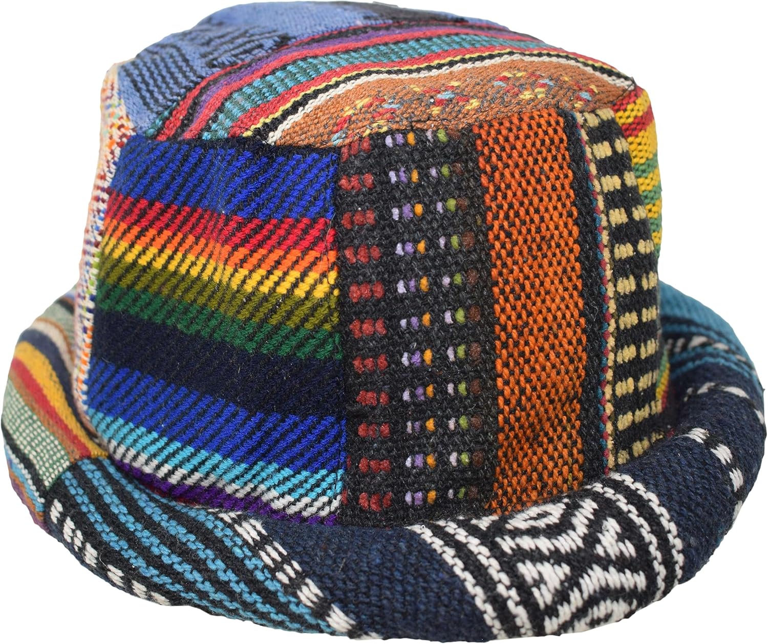 Gheri Patchwork Roll Brim Boho Woven Cotton Bucket Hat