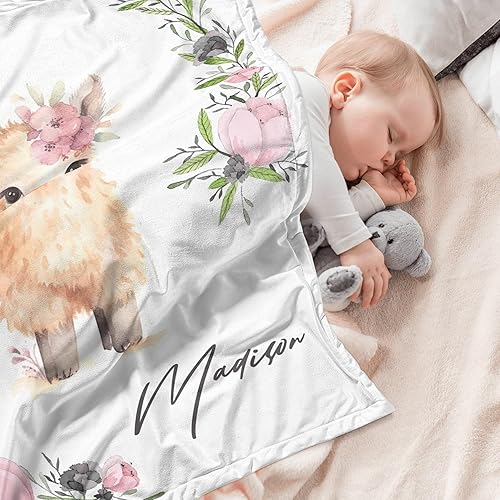 Miniatura 3 de Manta de bebé personalizada con llama, manta de bebé para niña pequeña, manta de bebé floral con nombre que recibe manta de bebé, manta de felpa