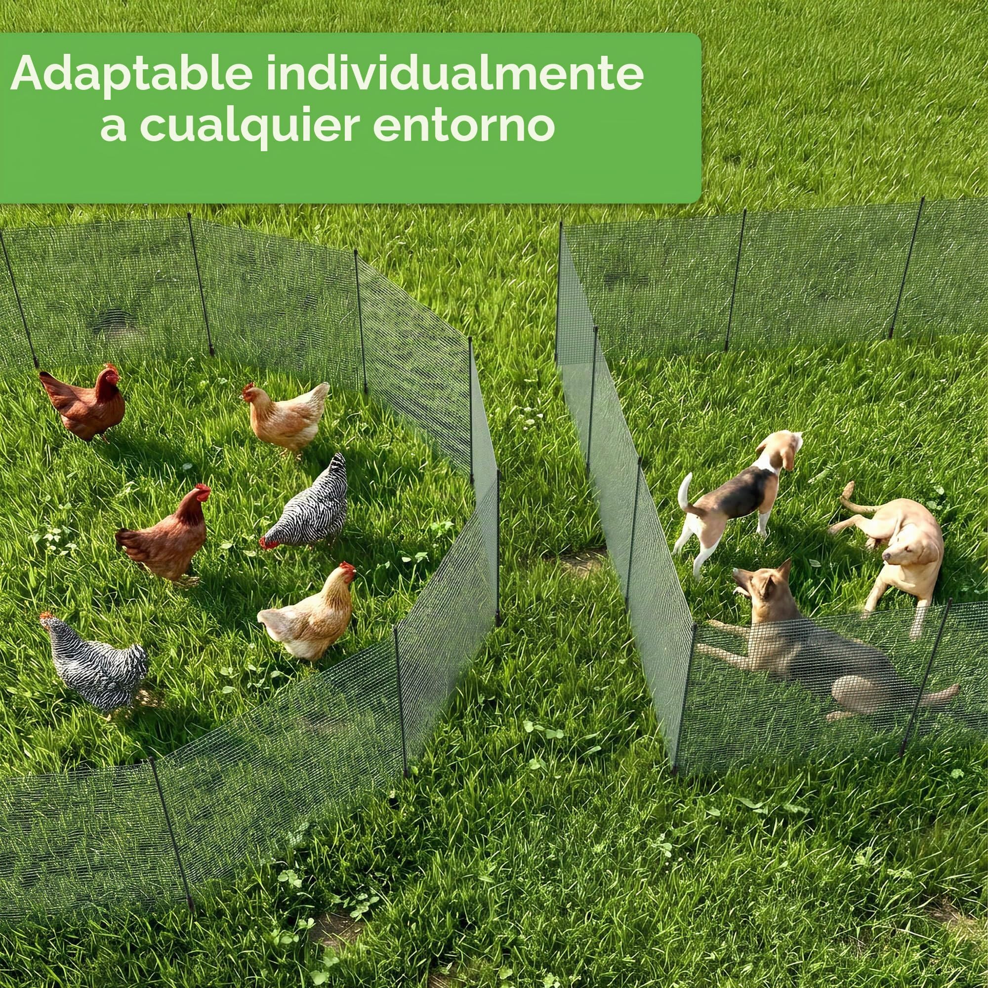 Arebos Valla de jardín móvil 20 m | Valla flexible de 90 cm de altura con 12 postes | Para perros, pollos y animales pequeños | Resistente a la intemperie