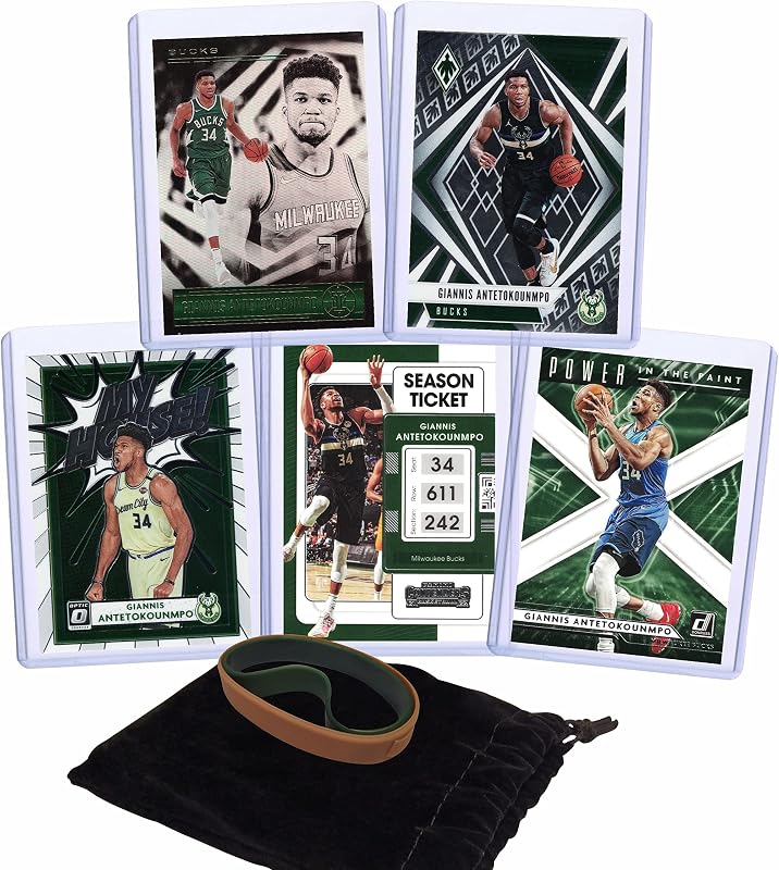 Giannis Antetokounmpo Tarjetas de baloncesto surtidas (5) Paquete de regalo - Tarjetas coleccionables de los Milwaukee Bucks