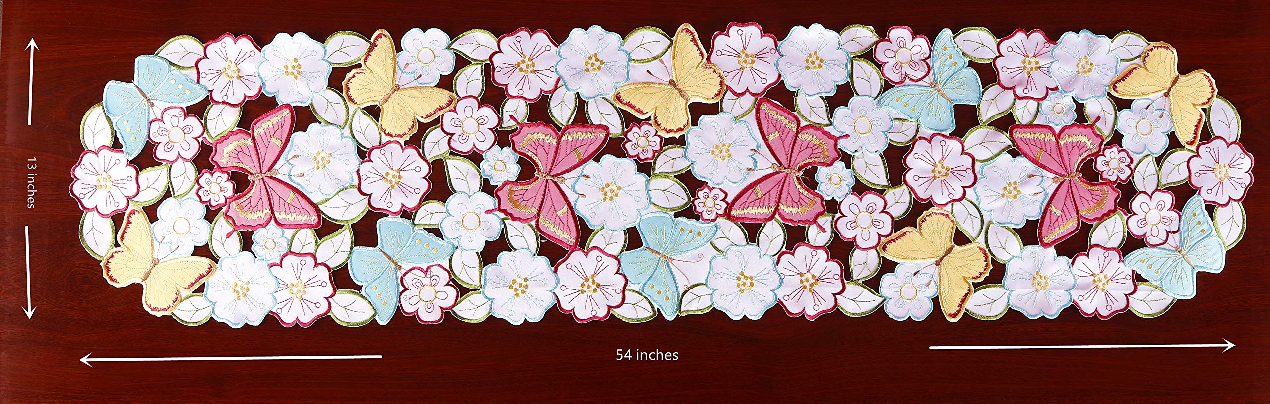 【点もの】蝶と花の刺繍テーブルランナー Amazon｜GRANDDECO 花の刺繍テーブルランナー 13インチx68インチ