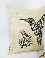 Vista 2 de Hand Block Print Burlap Hummingbird Pillow Cover