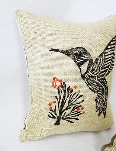 Miniatura 2 de Hand Block Print Burlap Hummingbird Pillow Cover
