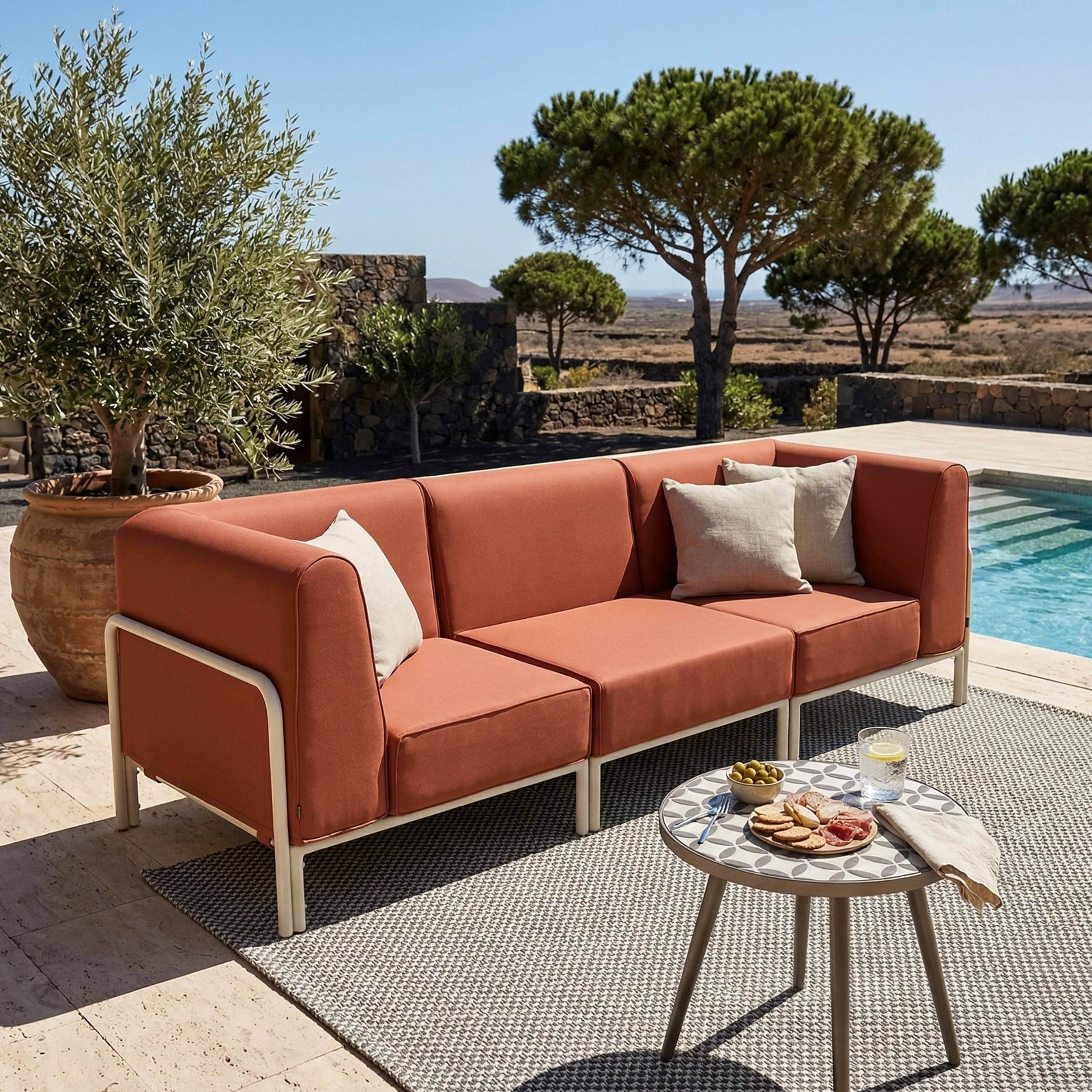 Oviala Salon de Jardin Bas modulable uni 3 Places Terracotta - Patio