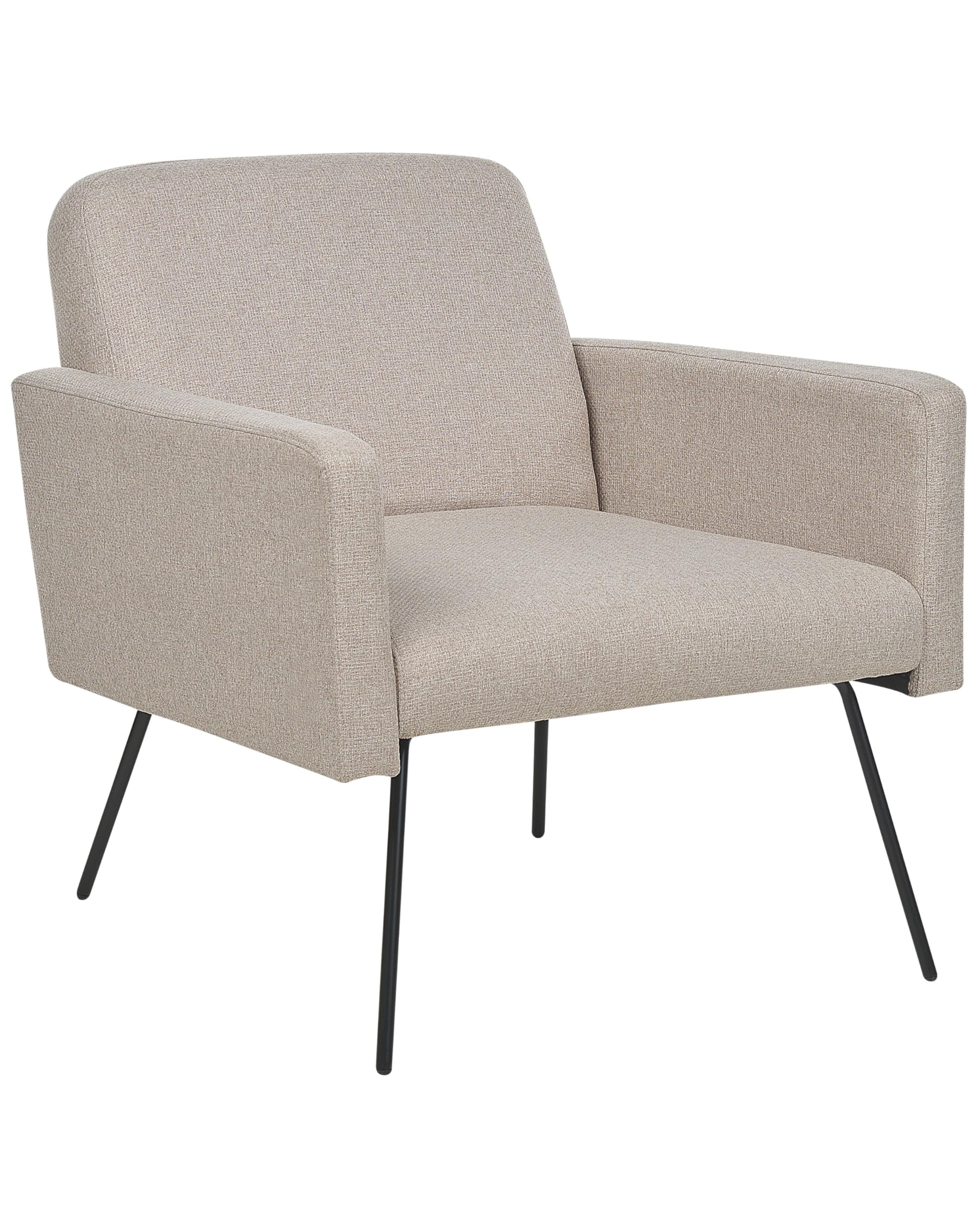 Beliani Armchair Beige Fabric Solid Modern Retro Slender Living Room